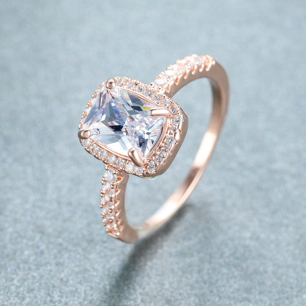 Anillo de ópalo de diamante rosa multicolor europeo y americano circonita con incrustaciones de moda Simple