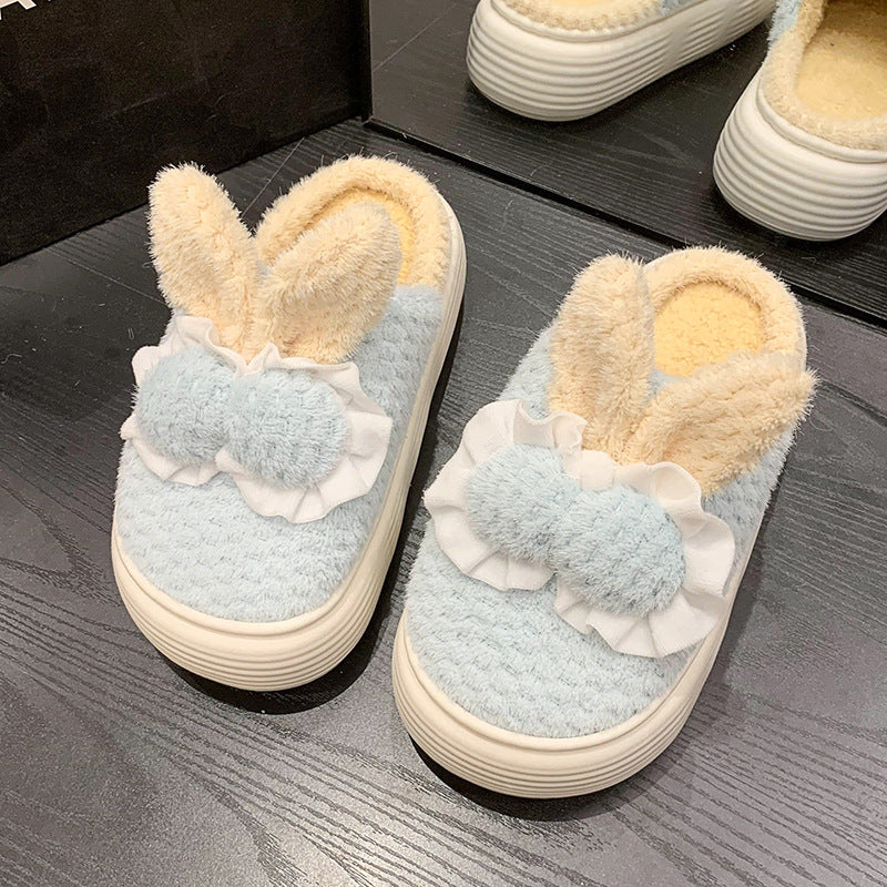 Pantoufles en coton à talons hauts dessin animé lapin mignon pour femmes