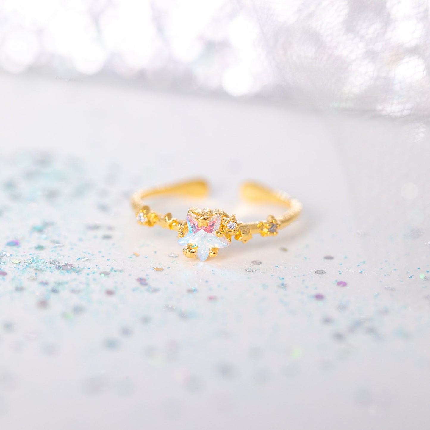 Five-pointed Star Open Ring 18K Real Gold Color Retention