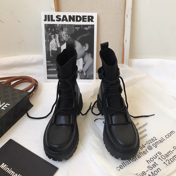 Zapatos de tacón de cuero dobles negros con fondo grueso informal de estilo coreano