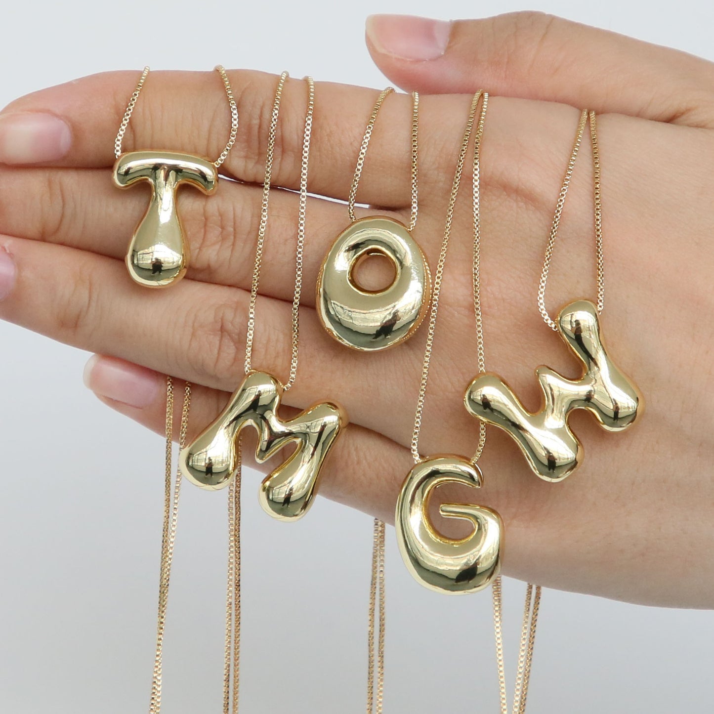 Brass Glossy Balloon English Letter Pendant Necklace