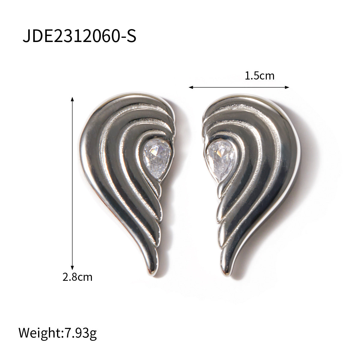 18k Gold Stainless Steel Inlaid Zircon Symmetrical Heart Earrings