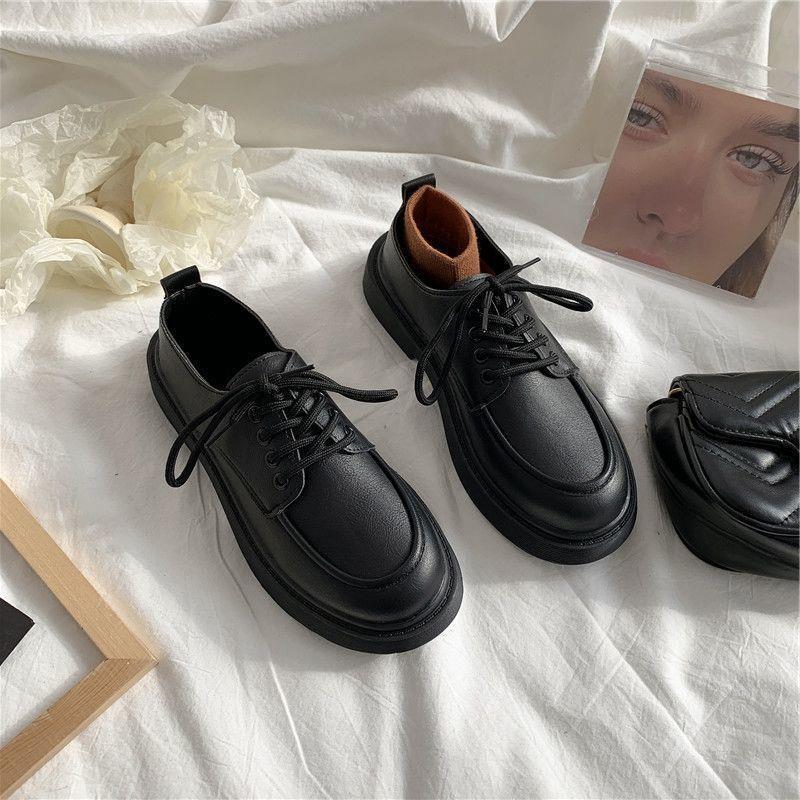 Chaussures en cuir à lacets à tête ronde assorties à la mode pour femmes