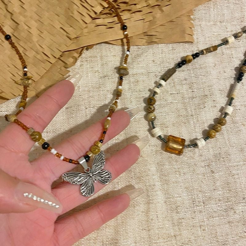 Vintage Beaded Butterfly Necklace For Women