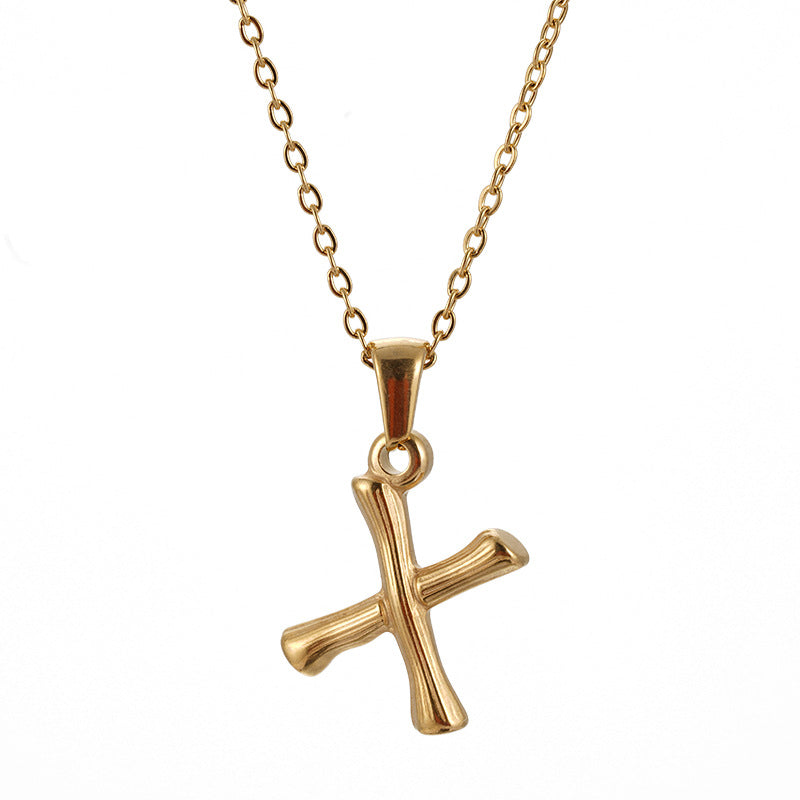 Collier pendentif lettre en acier inoxydable 18 carats en bambou Hip Hop