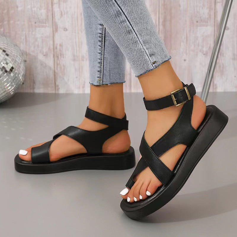 Chaussures à plateforme en polyuréthane couvrant les orteils, style romain décontracté, avec boucle en dentelle extérieure