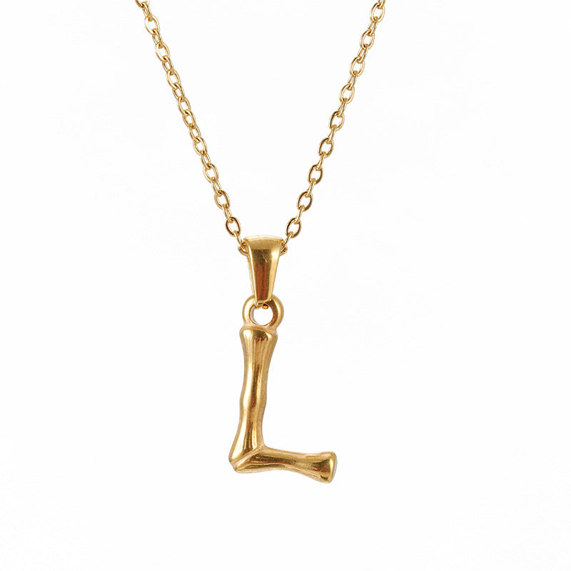 Collier pendentif lettre en acier inoxydable 18 carats en bambou Hip Hop