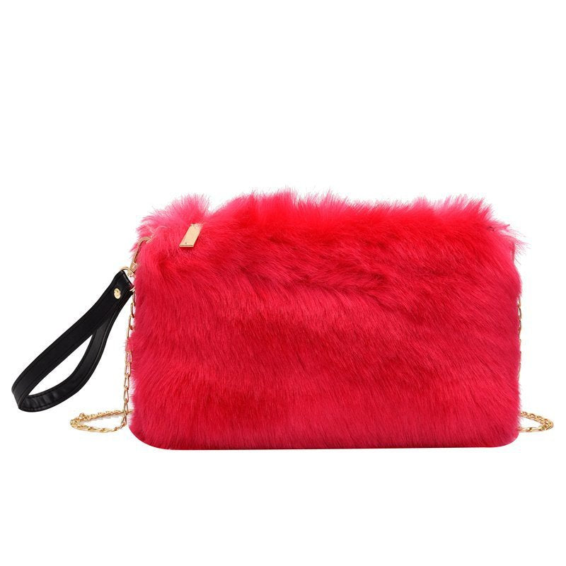 Women's Fashion All-matching One-shoulder Crossbody Chain Plush Bag