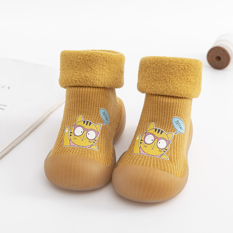 Chaussures montantes à enfiler pour bébé, chaussures épaisses doublées de polaire, automne et hiver
