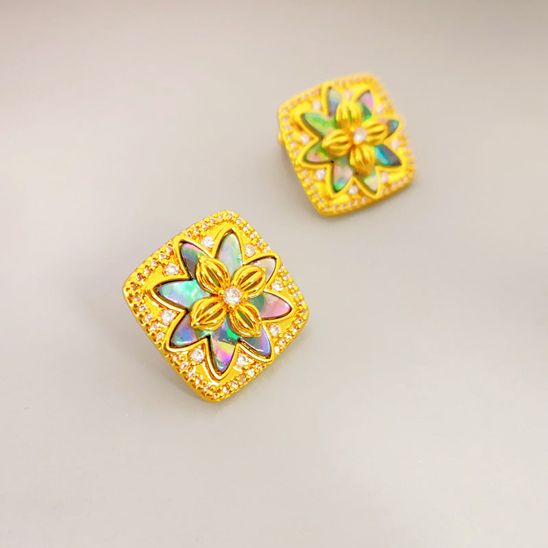 Boucles d'oreilles à tige en coquillage de couleur incrustée de mode française