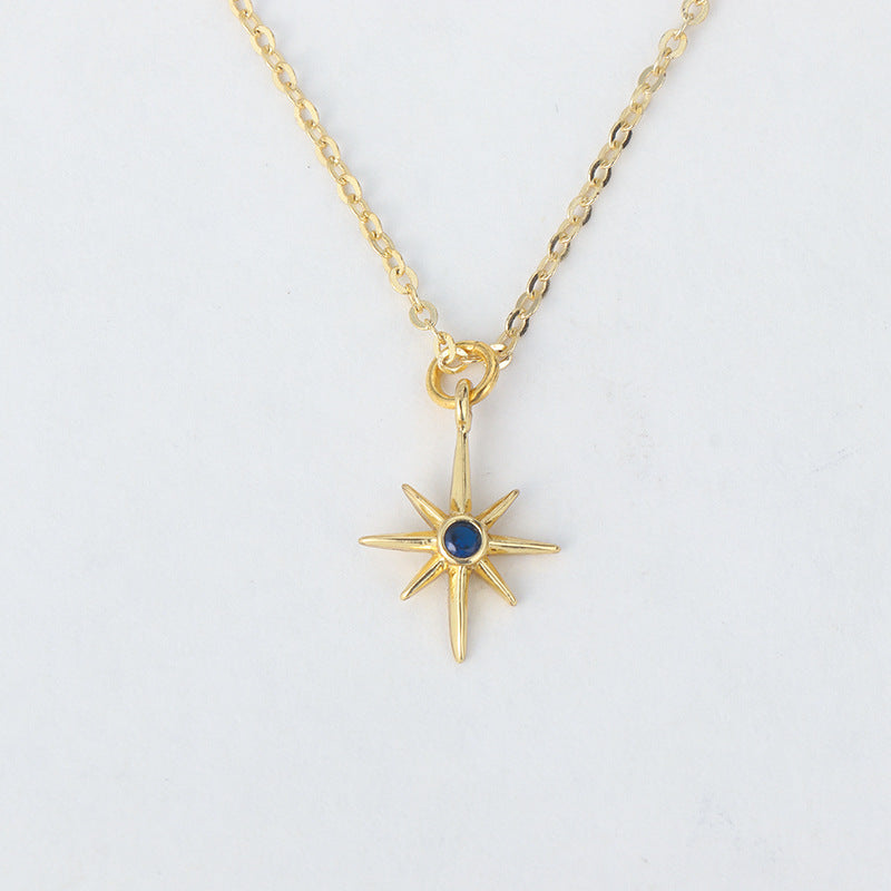 Women's Personalized Copper-plated Gold Inlaid Zircon Eight Awn Star Pendant Necklace