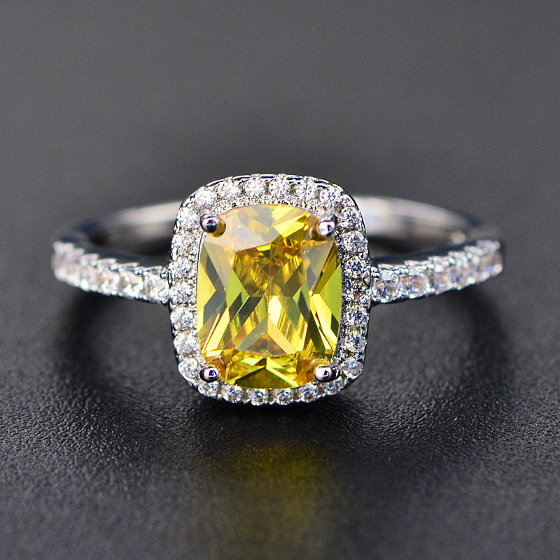 Anillo de ópalo de diamante rosa multicolor europeo y americano circonita con incrustaciones de moda Simple