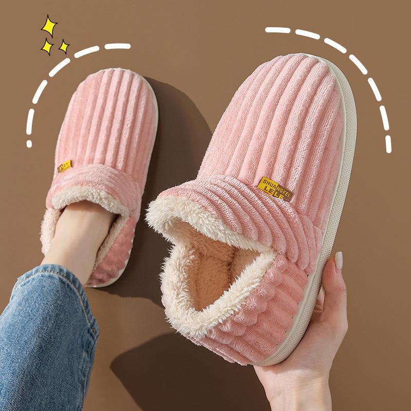 Zapatillas de algodón de otoño e invierno bolso de pareja femenina tacón cálido antideslizante interior