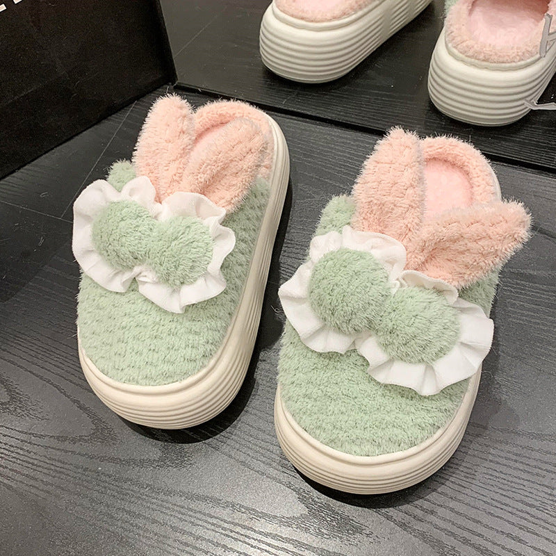 Pantoufles en coton à talons hauts dessin animé lapin mignon pour femmes