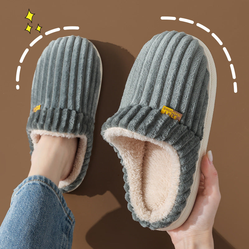 Zapatillas de algodón de otoño e invierno bolso de pareja femenina tacón cálido antideslizante interior