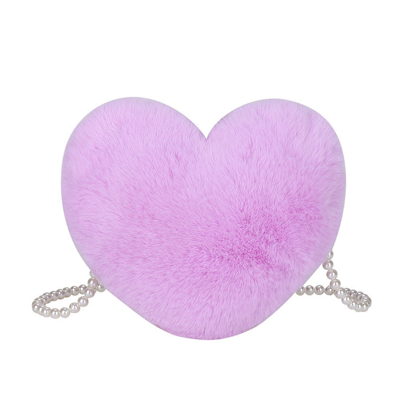 Women's Cute Fashion Furry Heart-shaped Chain Bag