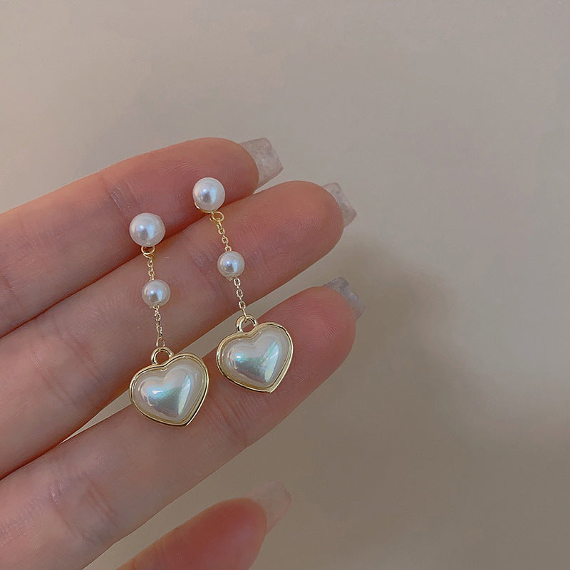 Boucles d'oreilles en argent Sterling avec perles et cœur, aiguille, conception de pompon en forme de cœur de pêche pour femme