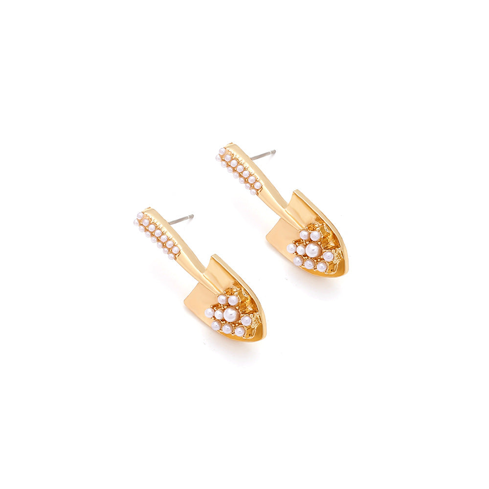 Boucles d'oreilles petite pelle en alliage incrusté de perles