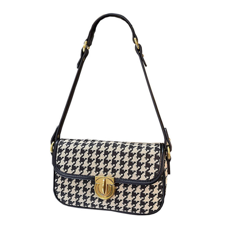 Sac baguette pied-de-poule pour femme avec une épaule sous les bras