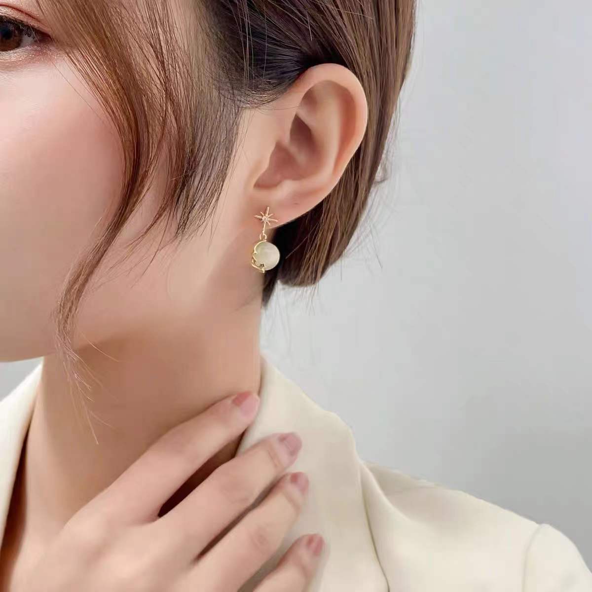 Asymmetric Opal Planet Earrings Women