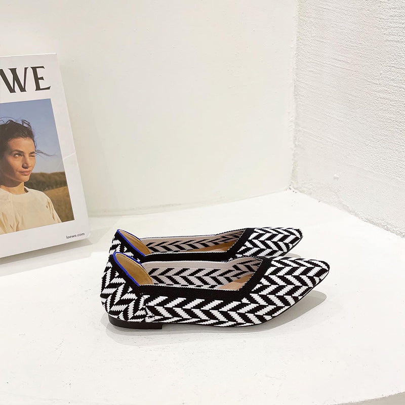 Chaussures tressées à bouche peu profonde pour femmes, escarpins pointus à fond plat