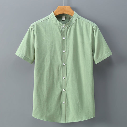 Men's Stand Collar Short Sleeve Shirt Loose Half Sleeve