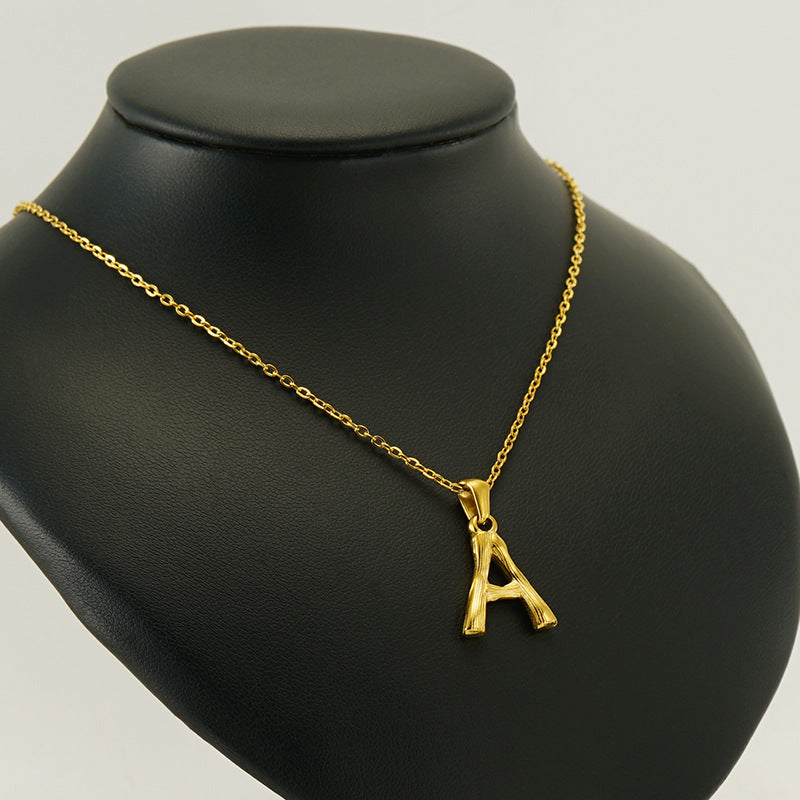Collier pendentif lettre en acier inoxydable 18 carats en bambou Hip Hop