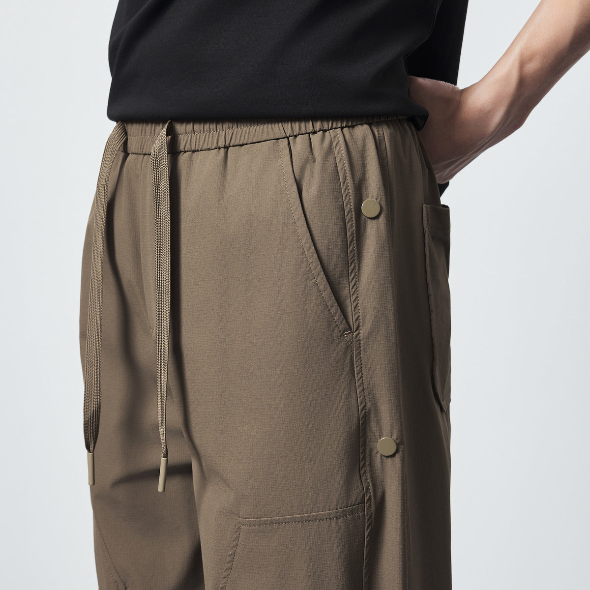 Elastic Waist Ankle-tied Men's Casual Pants Dark Cell Texture
