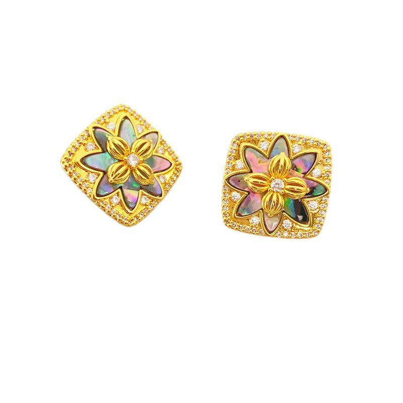 Boucles d'oreilles à tige en coquillage de couleur incrustée de mode française