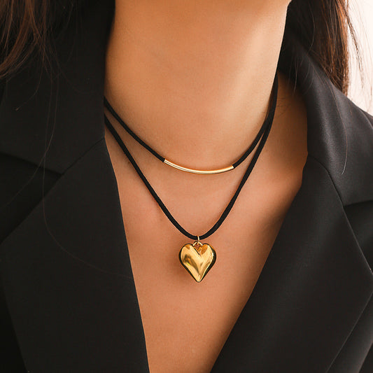 Collar con colgante en forma de corazón de amor Corazón de melocotón de doble capa