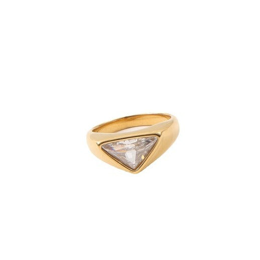 Triangle Zircon Ring Titanium Steel Plated 18K Gold