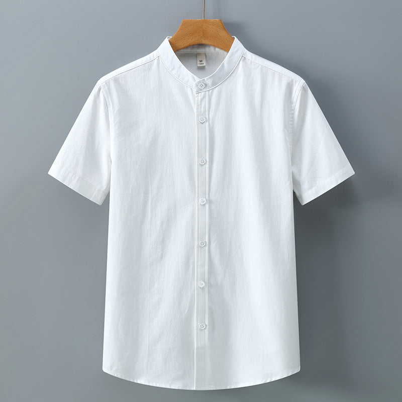 Men's Stand Collar Short Sleeve Shirt Loose Half Sleeve