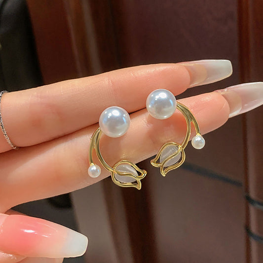 Boucles d'oreilles à tige en forme de tulipe en argent sterling pour femme
