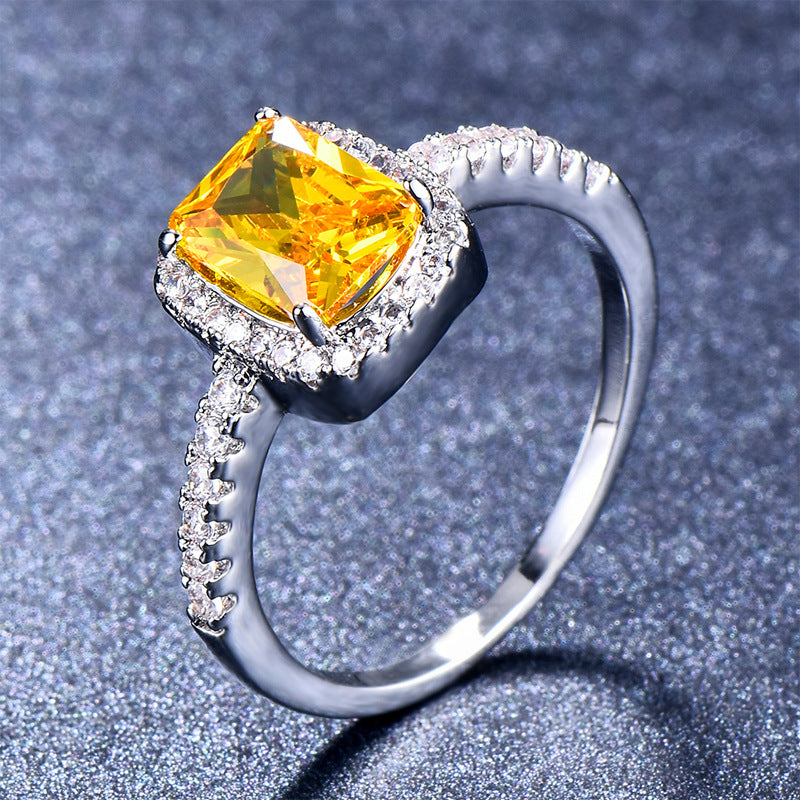 Anillo de ópalo de diamante rosa multicolor europeo y americano circonita con incrustaciones de moda Simple