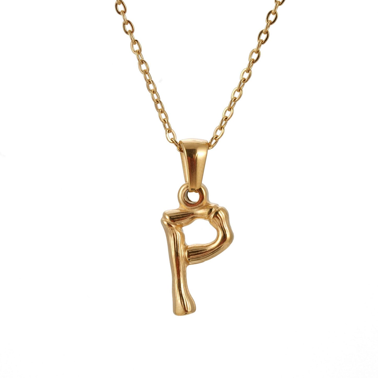 Collier pendentif lettre en acier inoxydable 18 carats en bambou Hip Hop