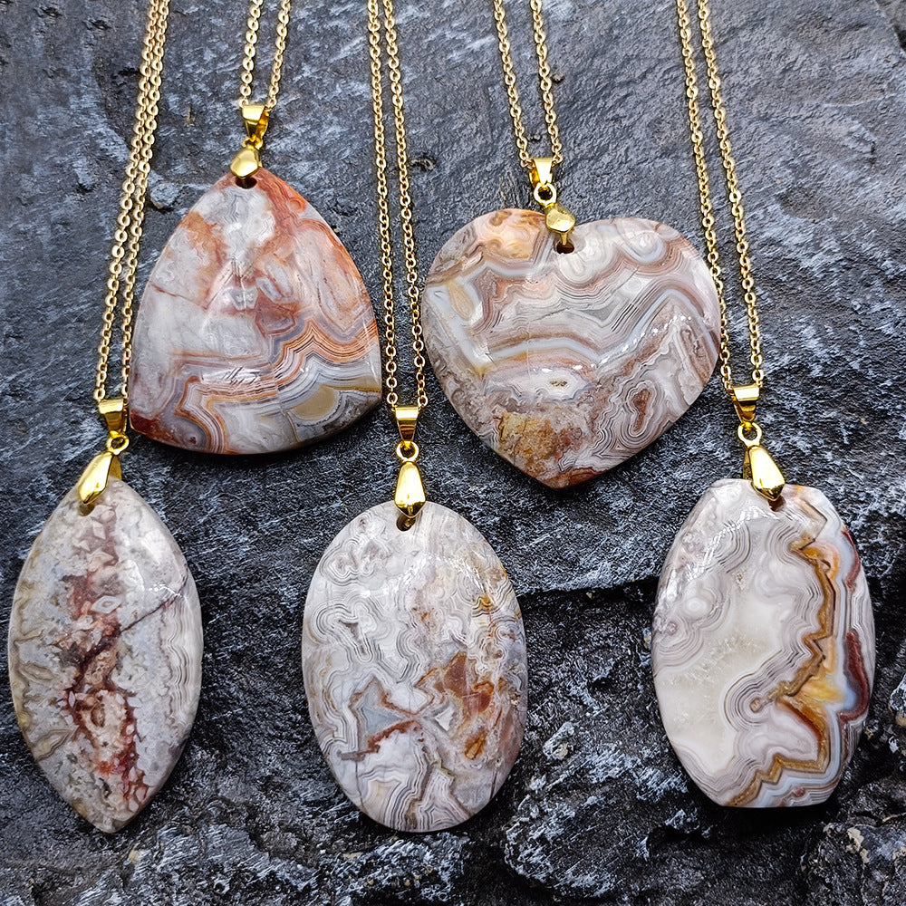 Colgante de ágata mexicana Natural en forma de hoja, adorno colgante Irregular con forma de triángulo ovalado de amor, ágata rayada