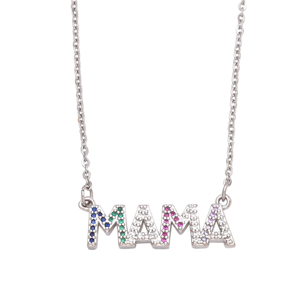 Cristaux colorés lettre MAMA collier clavicule chaîne mode Simple