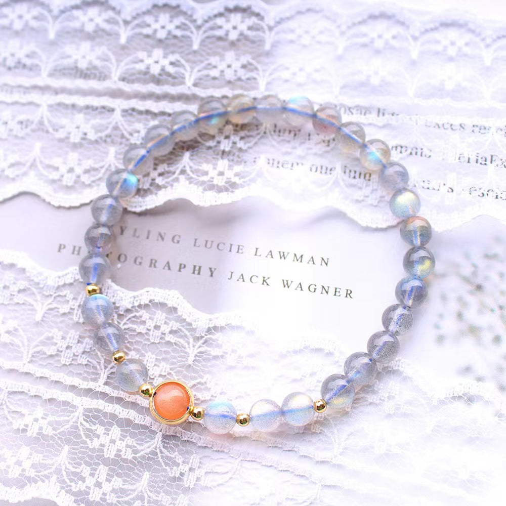 Pierre de lune grise naturelle avec bracelet coeur pour fille Dayangshi