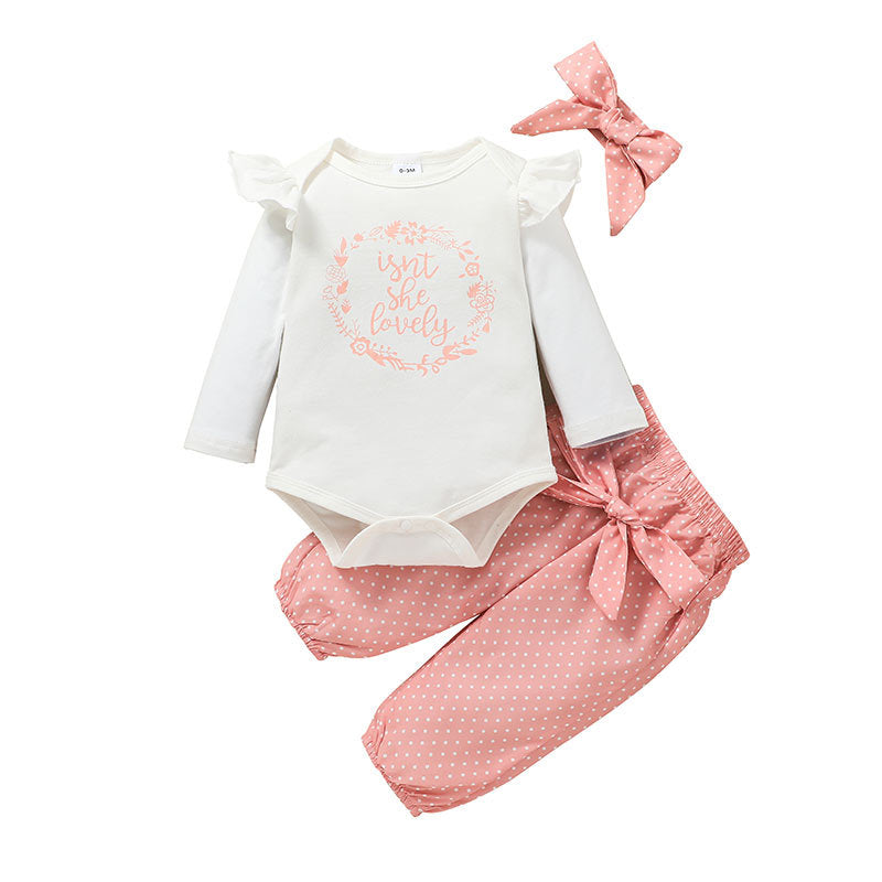 Printemps et automne vêtements pour enfants couverture lettres de mode européennes et américaines pantalons à manches longues pour bébés filles ensemble 3 pièces vêtements pour bébé