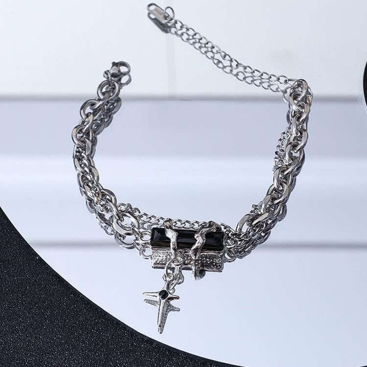 Bracelet en diamant noir à enroulement de corps étoile, personnalité simple