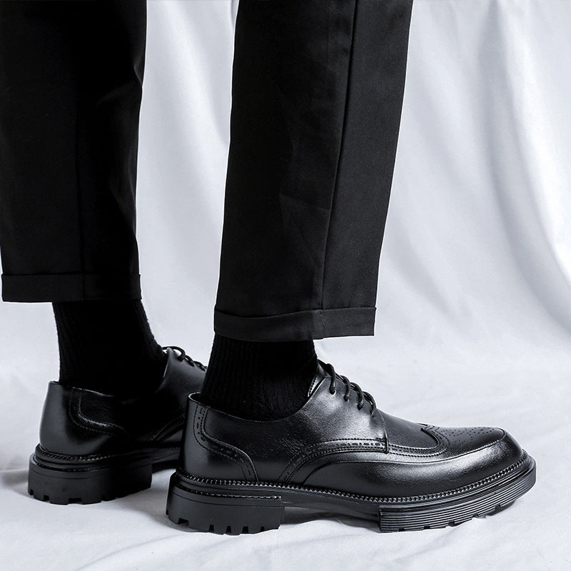 Zapatos casuales de cuero con plataforma Brogue para hombre
