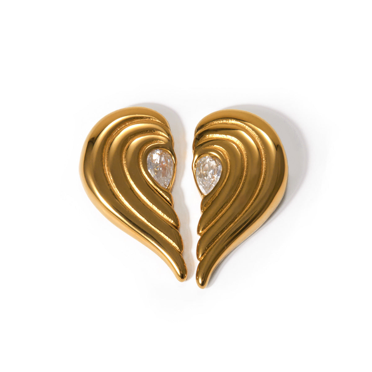 18k Gold Stainless Steel Inlaid Zircon Symmetrical Heart Earrings