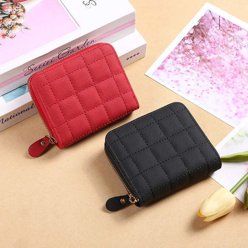 Porte-cartes brodé à carreaux de mode Mini dames