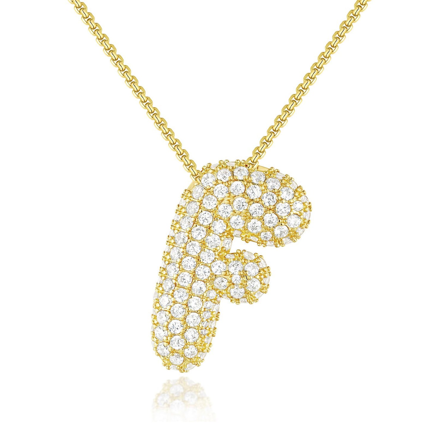 All-matching 26 English Letters Pendant Necklace Female Inlaid Zircon Chubby Balloon Letters