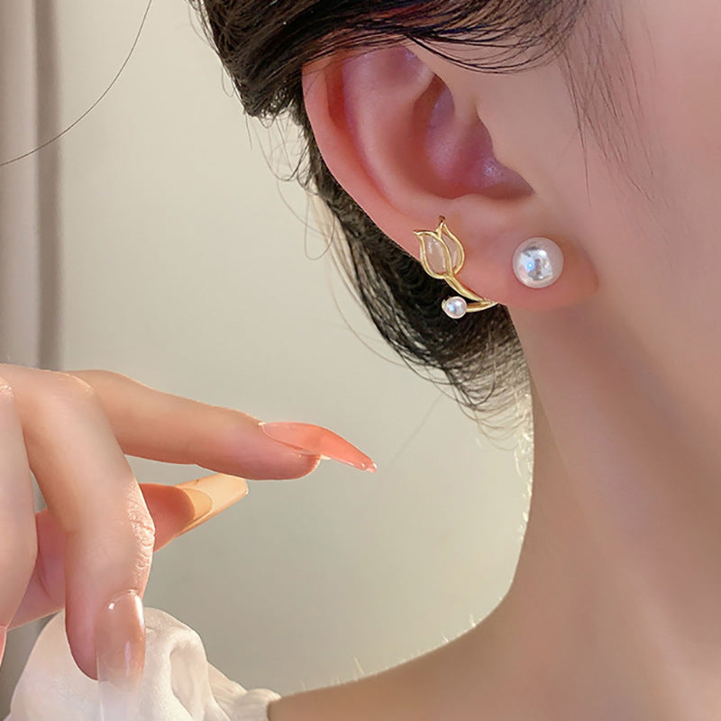 Boucles d'oreilles à tige en forme de tulipe en argent sterling pour femme