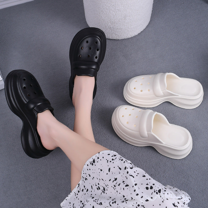 Hole Shoes Zapatillas de mitad inferior gruesa exterior para mujer