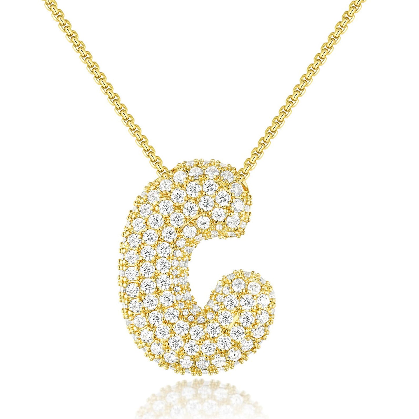 All-matching 26 English Letters Pendant Necklace Female Inlaid Zircon Chubby Balloon Letters
