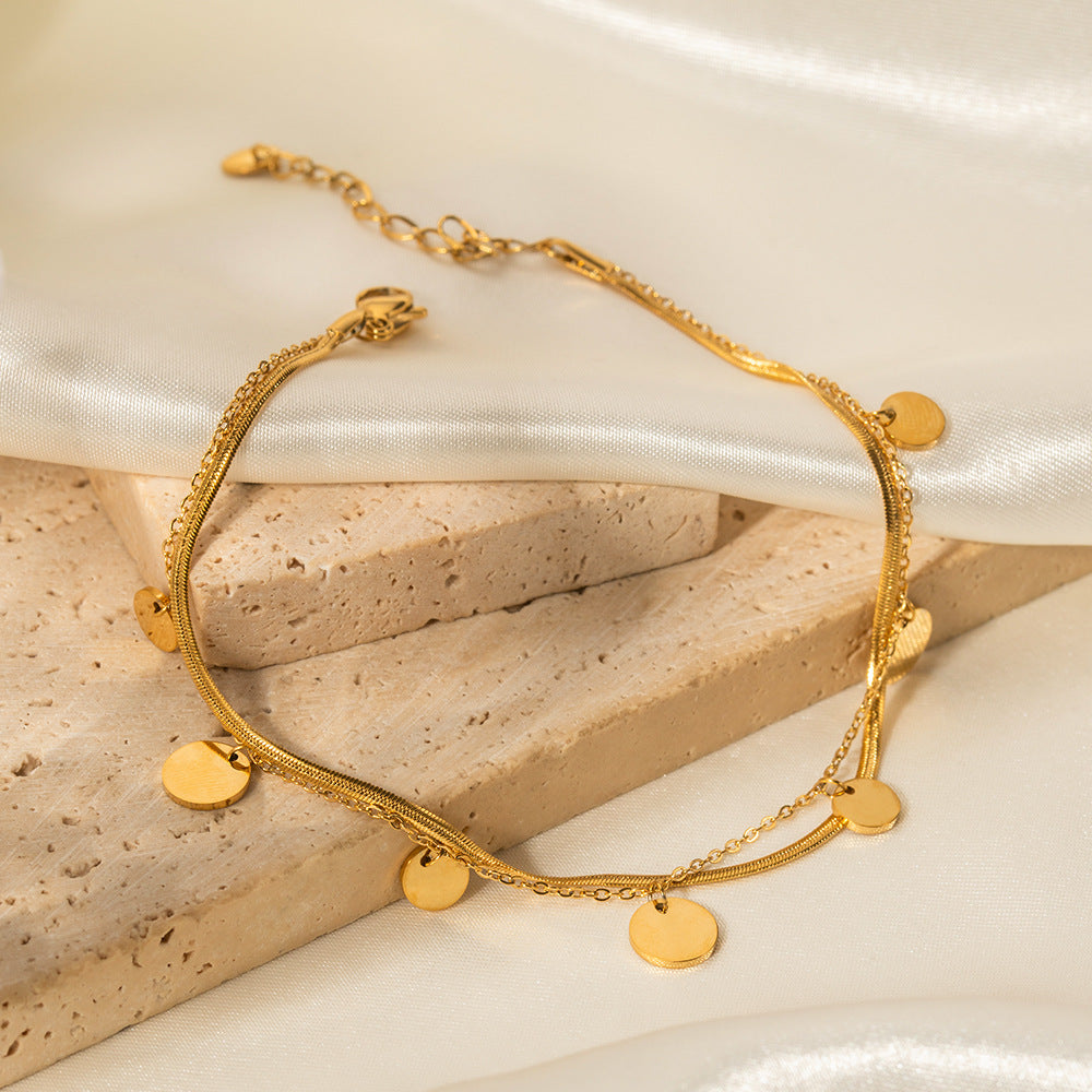 Women's Retro Stainless Steel Double-layer Circular Ankle Chain