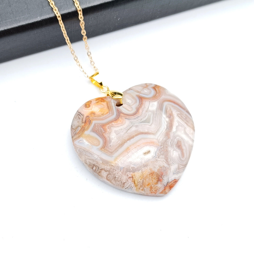 Colgante de ágata mexicana Natural en forma de hoja, adorno colgante Irregular con forma de triángulo ovalado de amor, ágata rayada