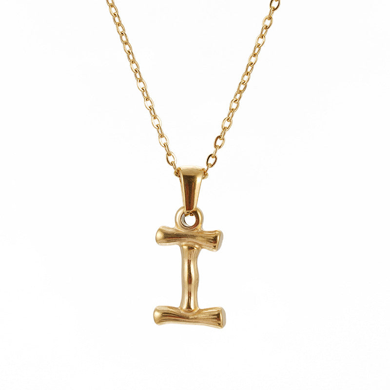 Collier pendentif lettre en acier inoxydable 18 carats en bambou Hip Hop